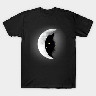 Black Cat Moon Halloween Scary Yellow Eyes T-Shirt